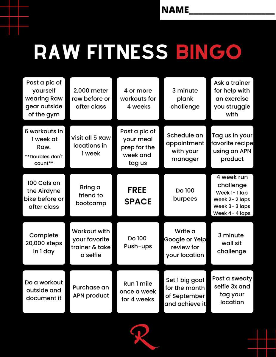 Raw Fitness Bingo Teaser παζλ online από φωτογραφία