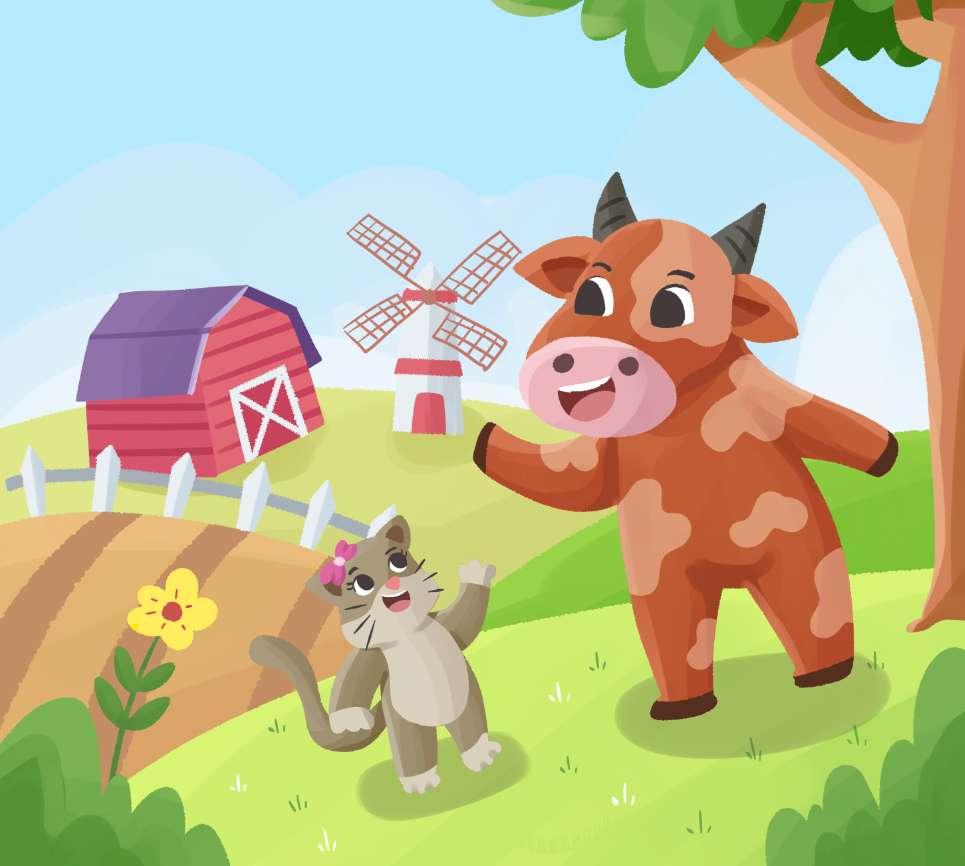 Adventure of Cow and Cat puzzle online from photo