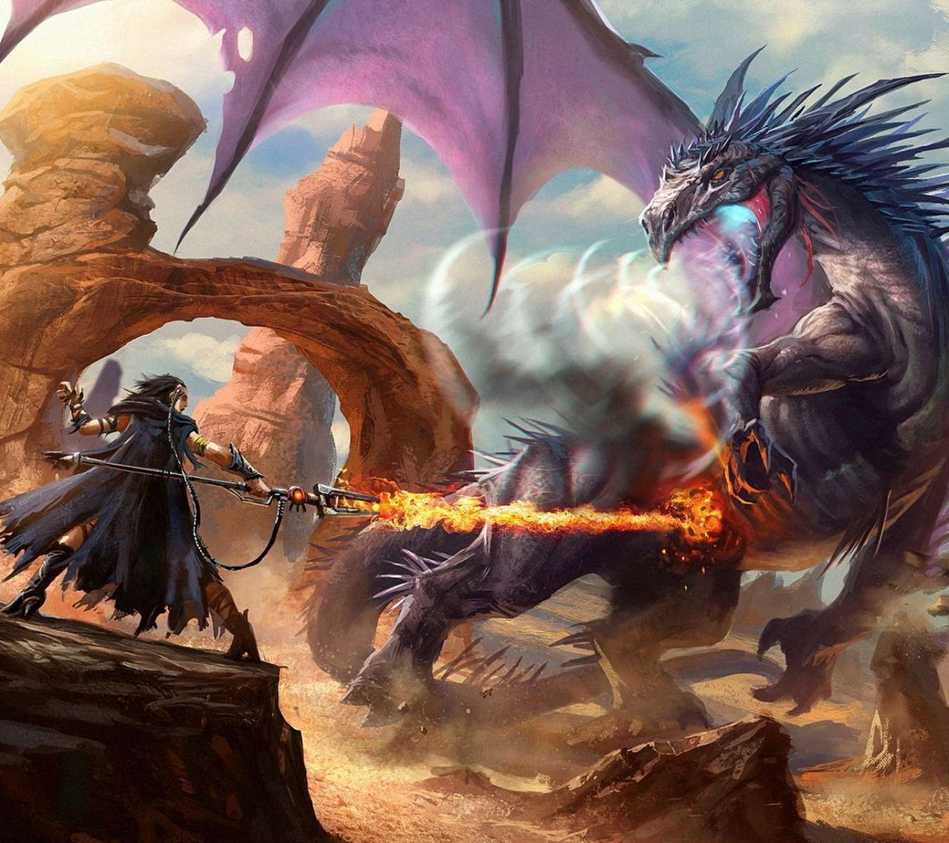 Wizard dragon fight puzzle online from photo