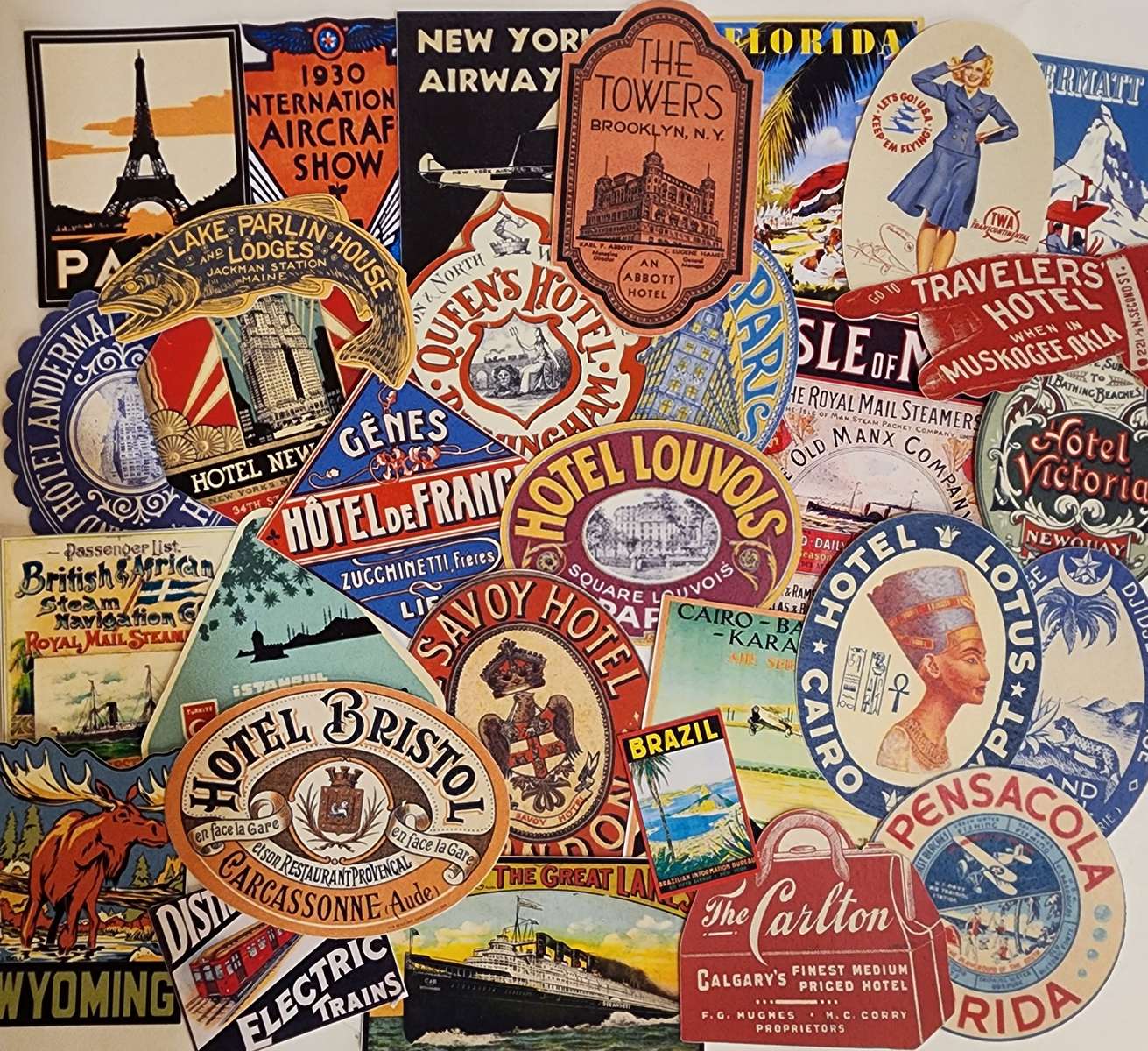 vintage travel decals puzzle online from photo