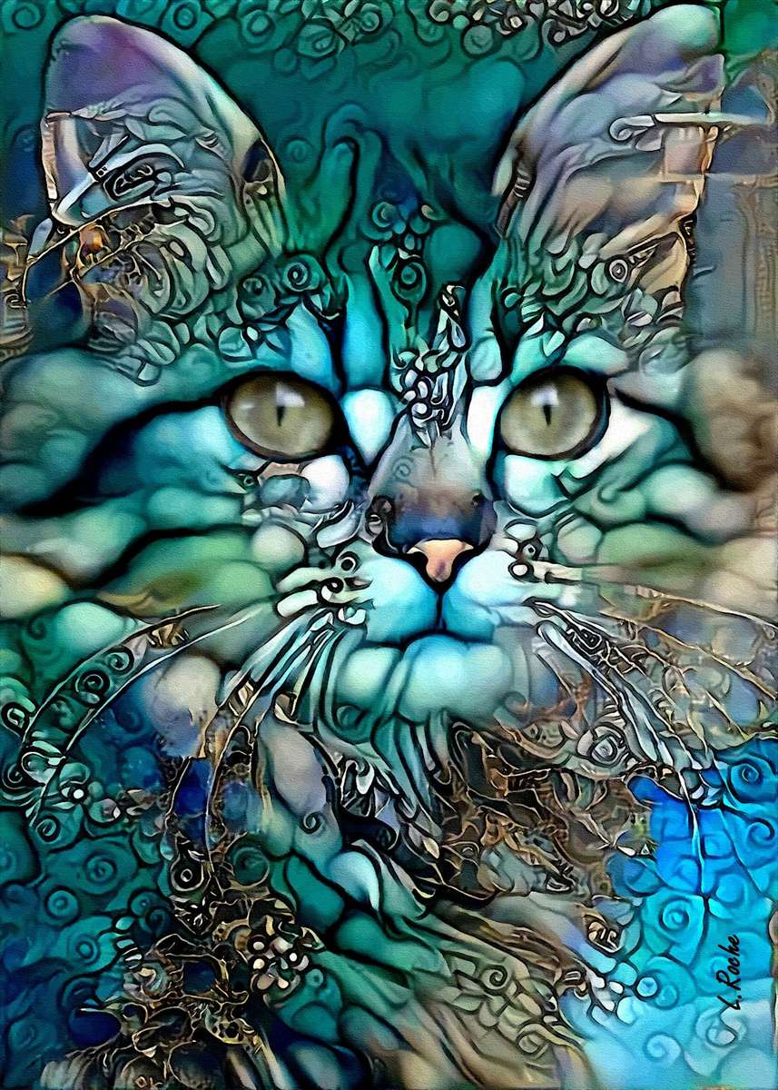 ~ Kitty Cat Art Bleu ~ puzzle en ligne