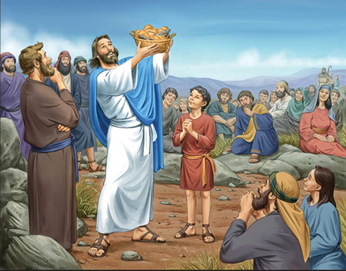 Исус храни 5000 онлайн пъзел от снимка