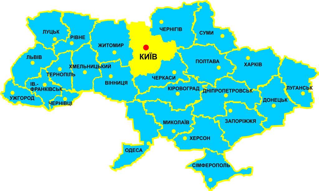 Karta över Ukraina i flaggans färger Pussel online