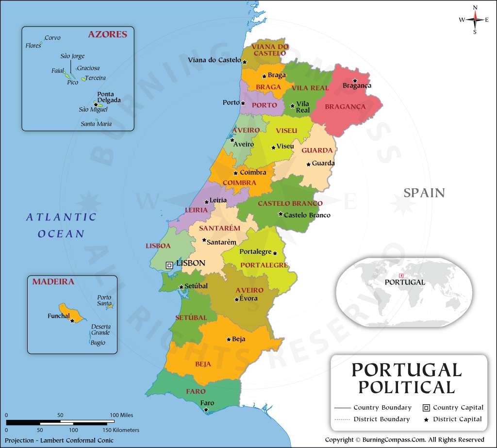 Portugal - mapa de distritos puzzle online a partir de fotografia