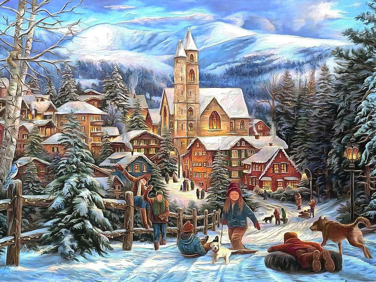 children playing in the snow puzzle online from photo