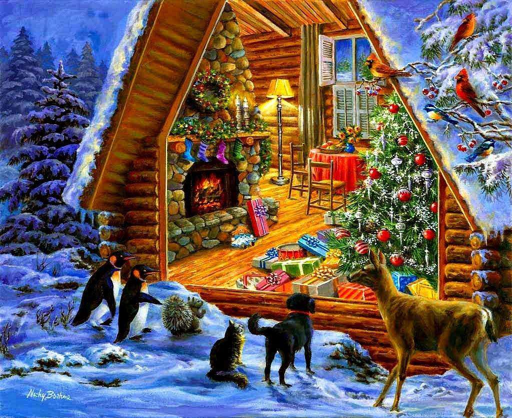 Acogedora cabaña navideña puzzle online a partir de foto