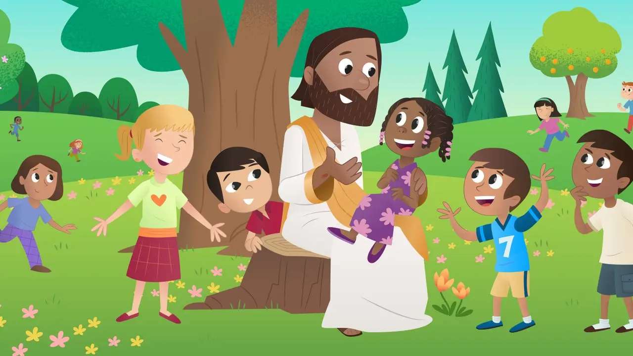 Jesus with kids puzzle online from photo