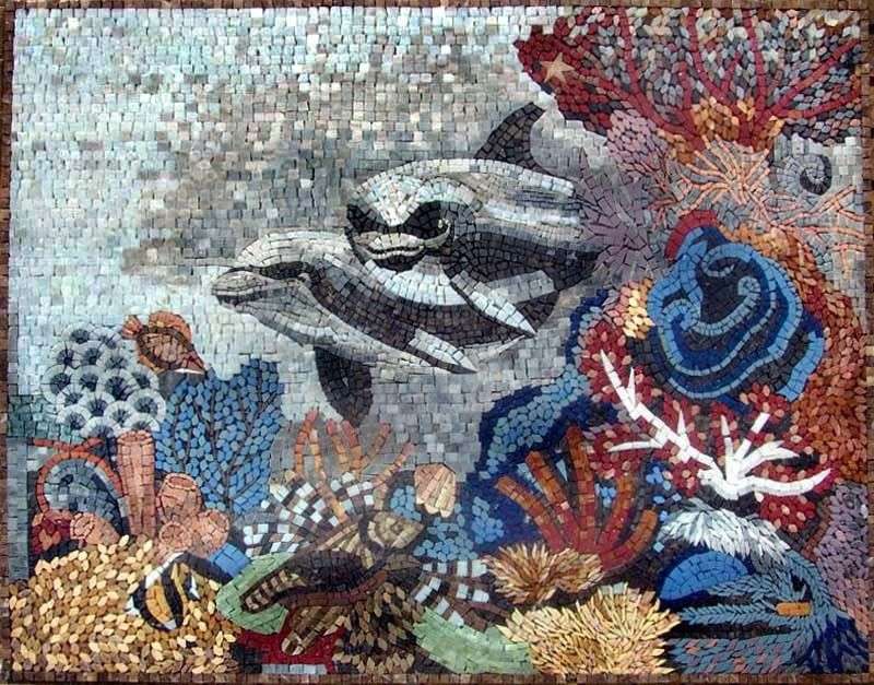 Dolphins is Glass Mosaic puzzle online from photo