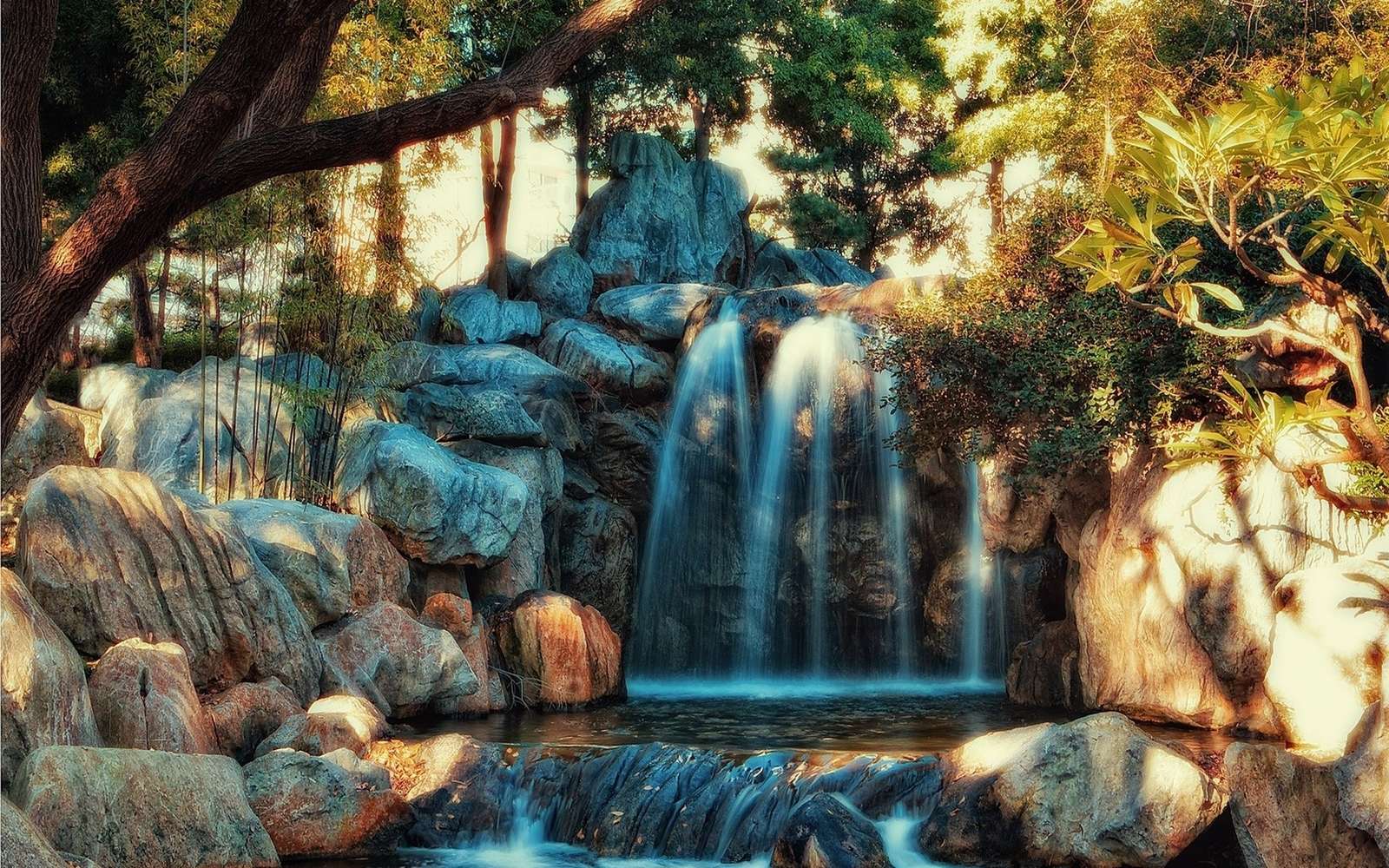 Blaue Wasserfälle Online-Puzzle vom Foto