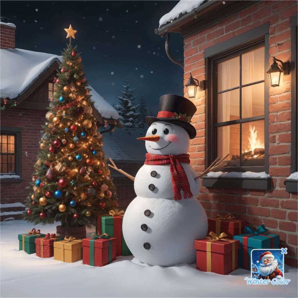 Χριστουγεννιάτικο δέντρο και χιονάνθρωπος online παζλ
