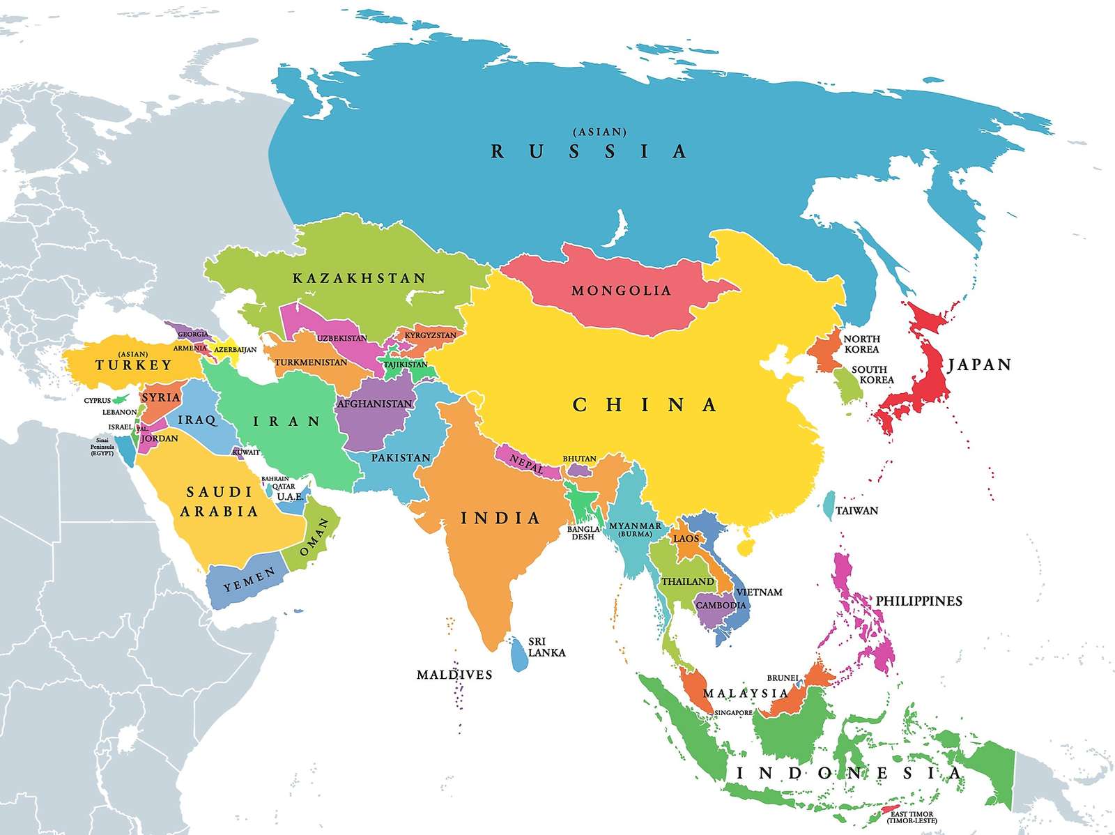 Asijská mapa puzzle online z fotografie