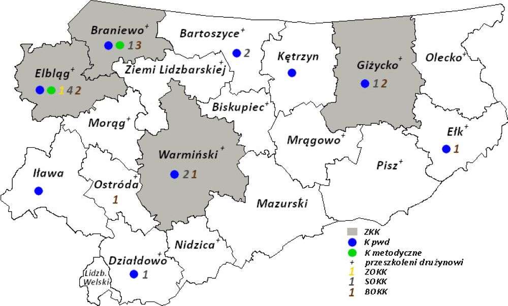 карта уездов провинции Варминско-Мазурское воеводство пазл онлайн из фото
