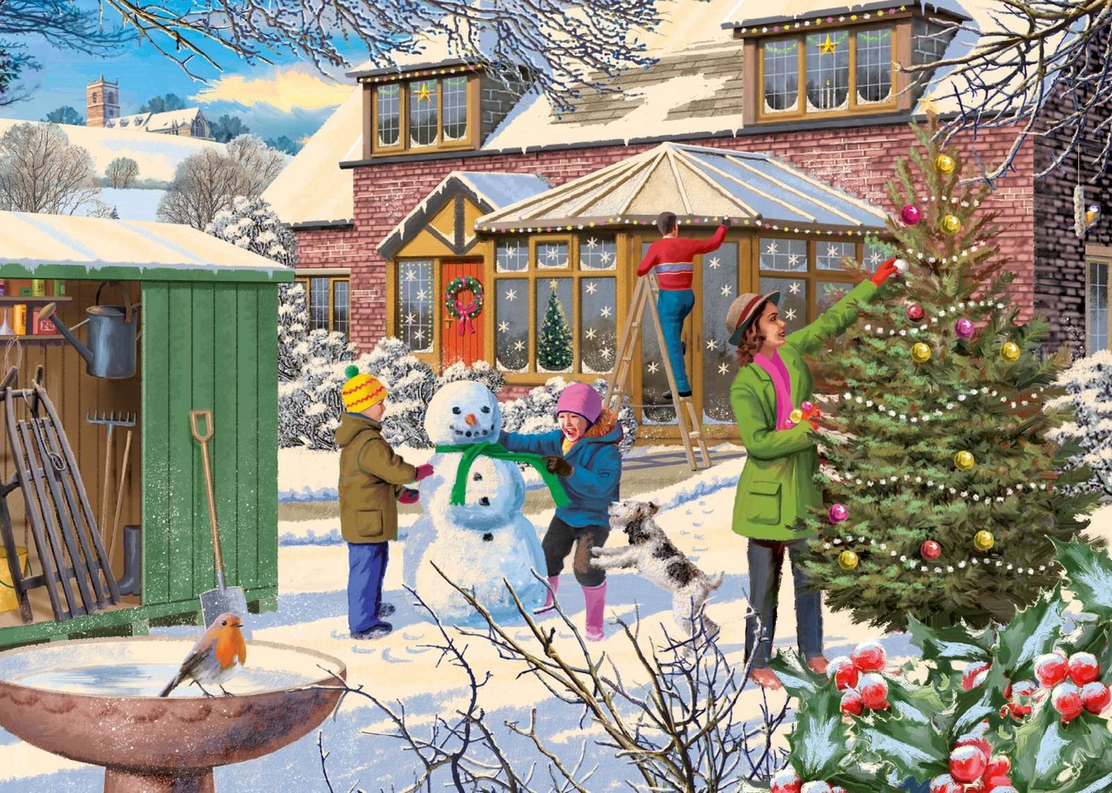 Árvore de natal e boneco de neve puzzle online a partir de fotografia
