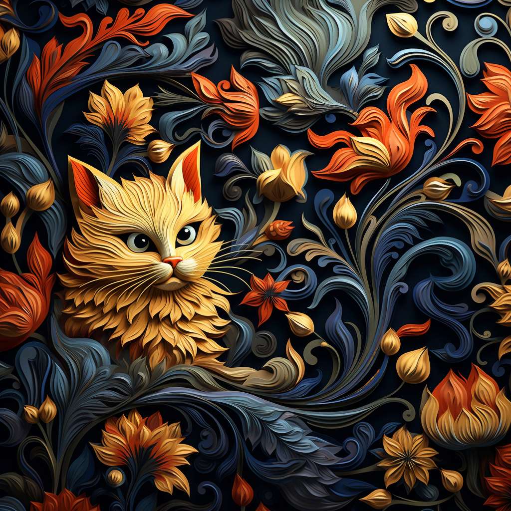 Katt i blommorna pussel online från foto