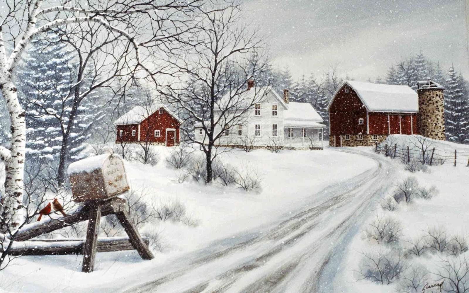 Dia de neve na fazenda puzzle online