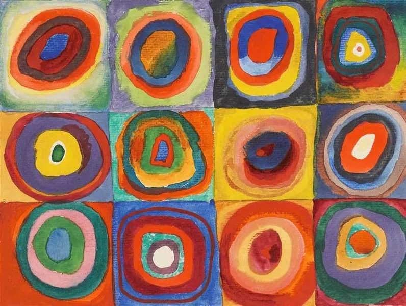 Négyzetek koncentrikus körökkel – Wassily Kandinsky puzzle online fotóról
