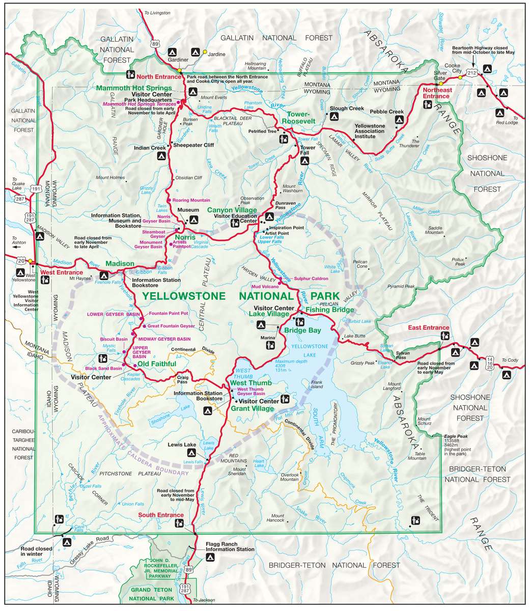 Mapa do parque de Yellowstone puzzle online