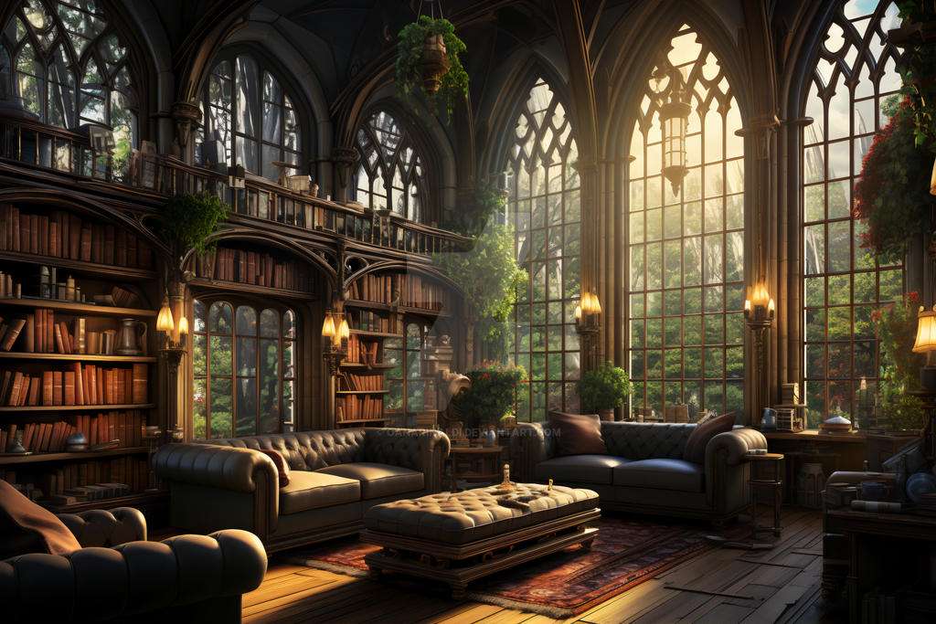De gotische bibliotheekenclave puzzel online van foto