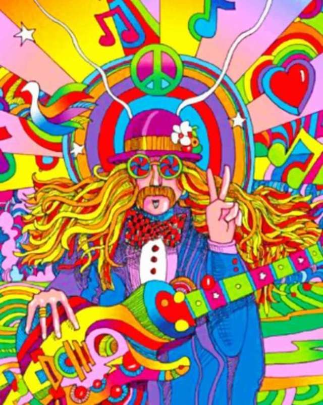 Psykedelisk Hippie Groovy gitarr Pussel online