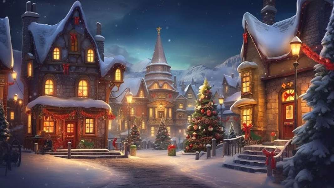 Χριστουγεννιάτικο χωριό την παραμονή των Χριστουγέννων online παζλ