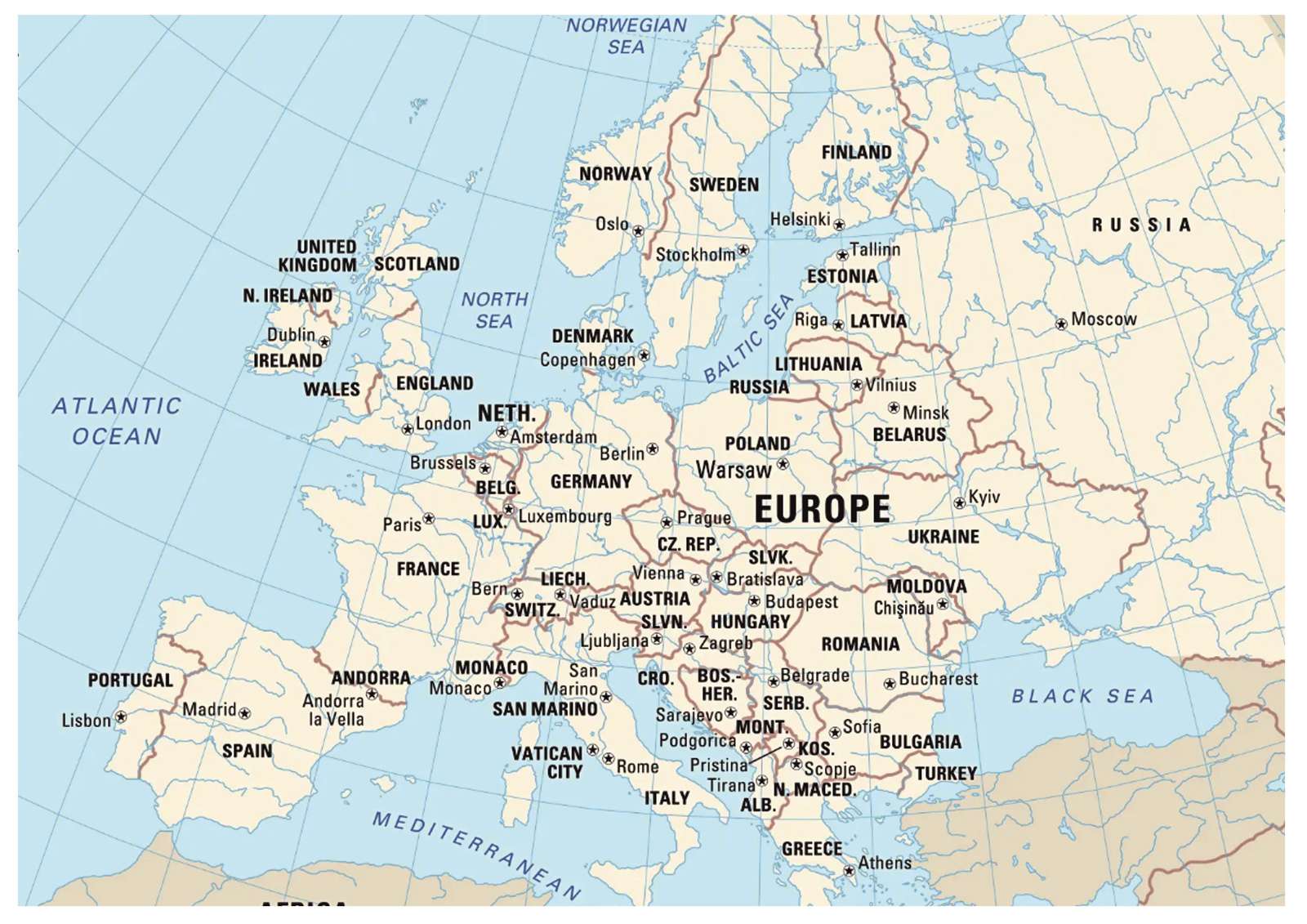 mapa moderní Evropy online puzzle