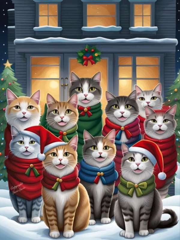 Kitty Choir Goes Christmas Catolling puzzle online