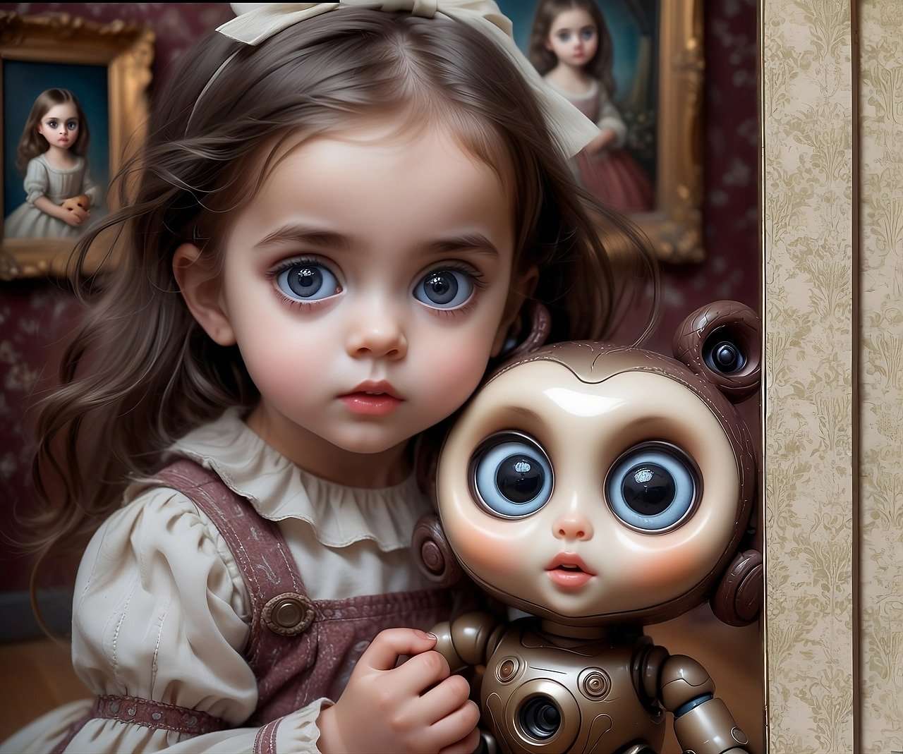 Ragazza con bambola puzzle online da foto