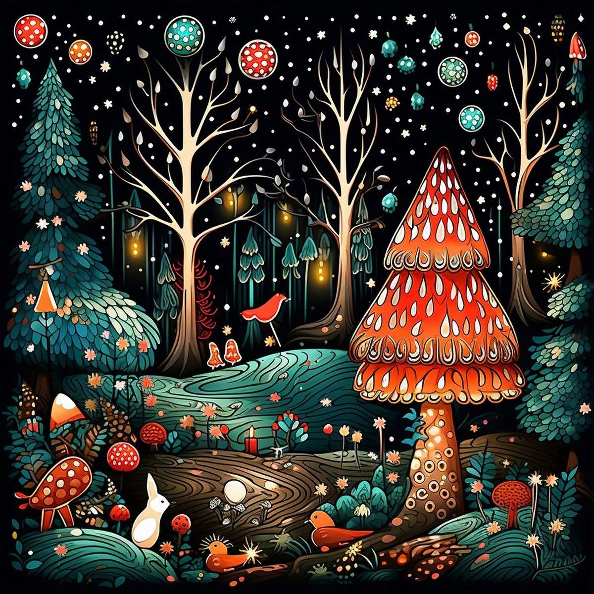 Noël en forêt puzzle en ligne à partir d'une photo
