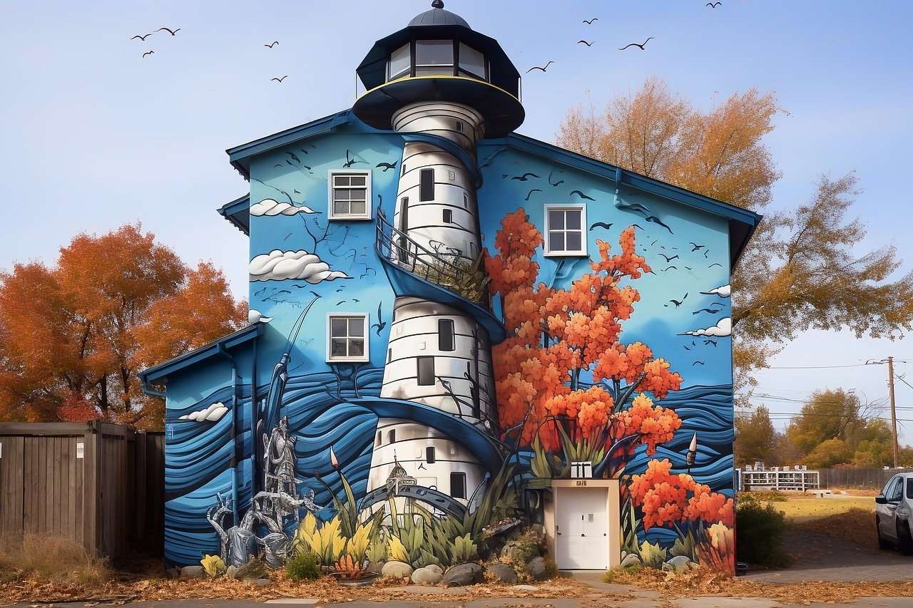 House with a lighthouse puzzle online from photo