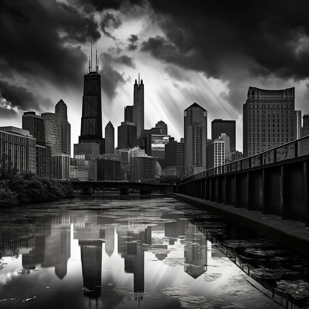 Reflecties - Skyline van de stad - zwart en wit puzzel online van foto