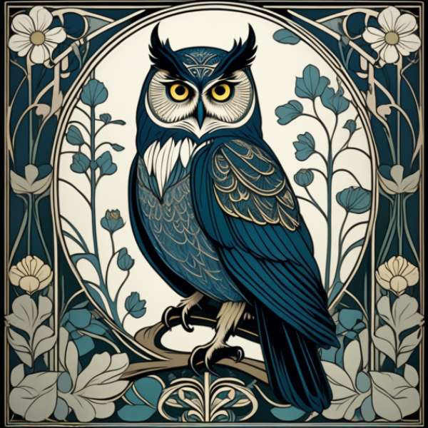 Full color magnificent art nouveau owl online puzzle