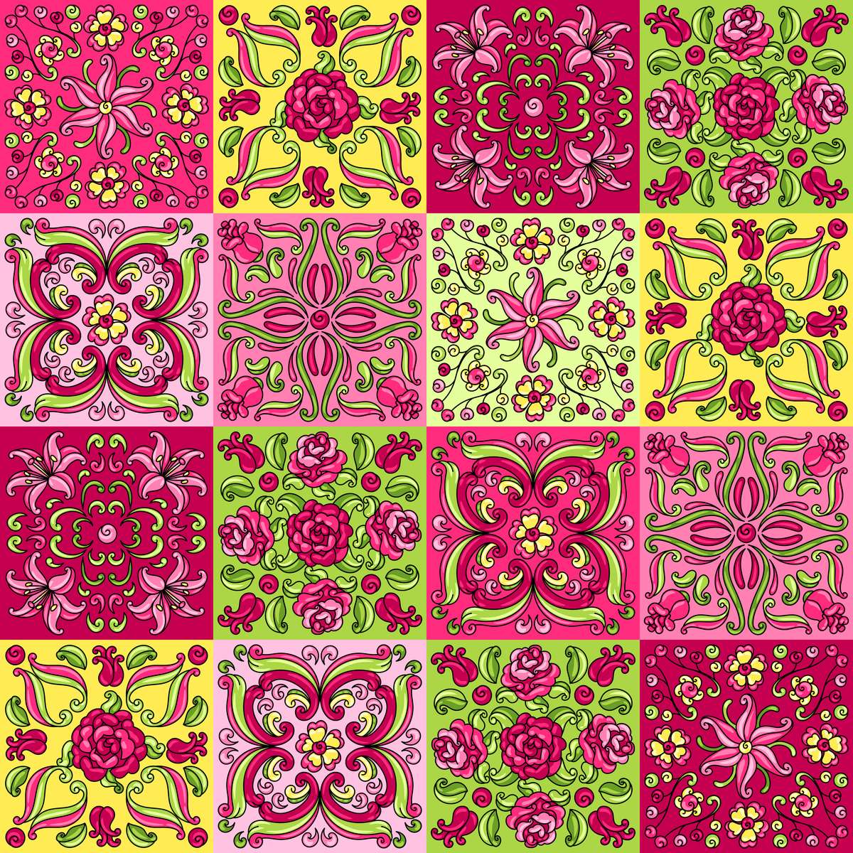 Colourful rose tiles online puzzle