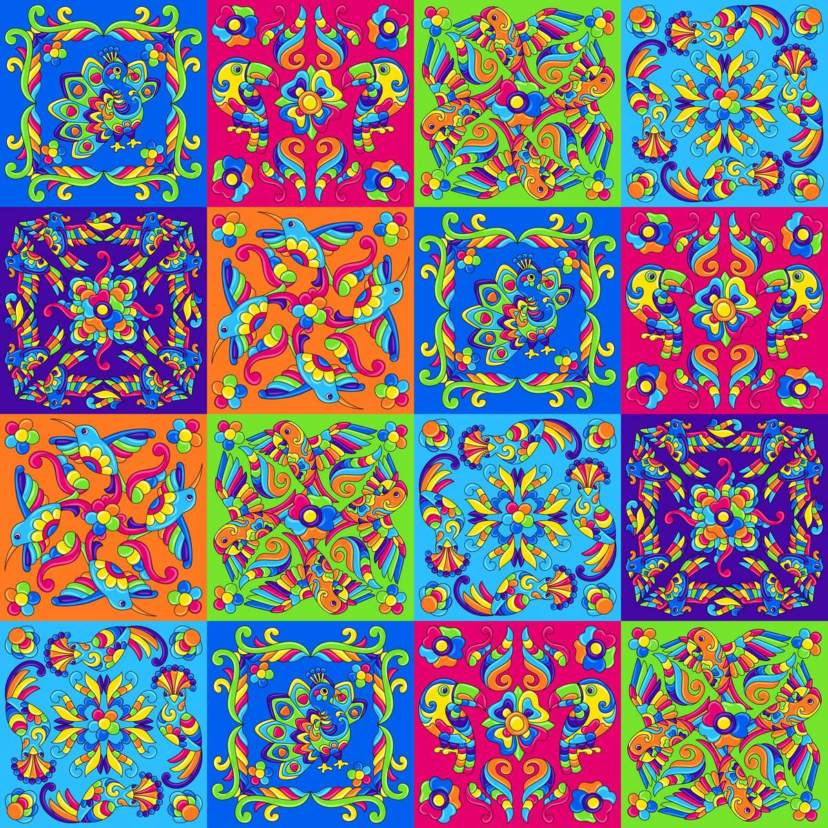 Azulejos coloridos de pássaros puzzle online