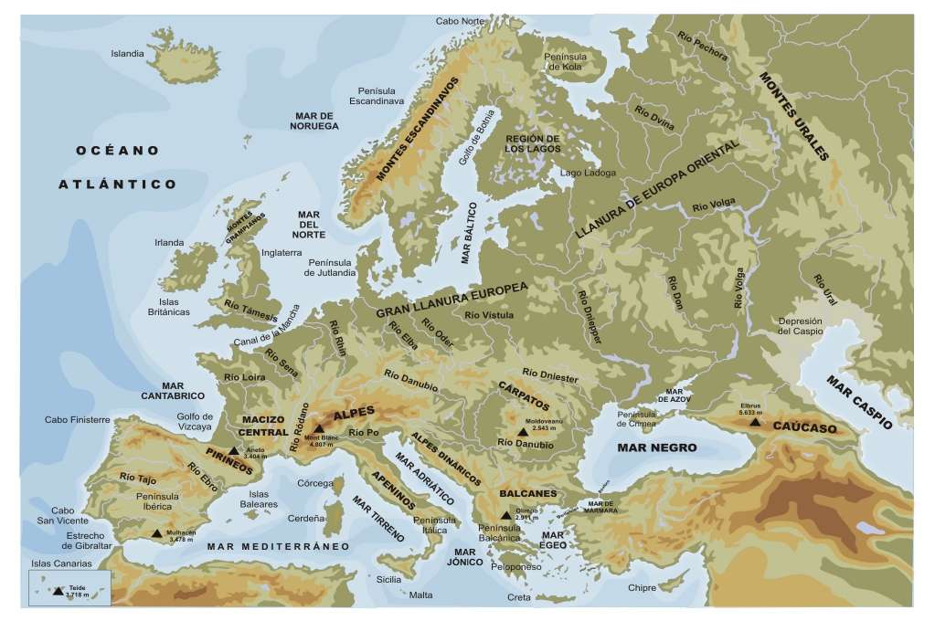 Mapa de alívio da Europa puzzle online a partir de fotografia