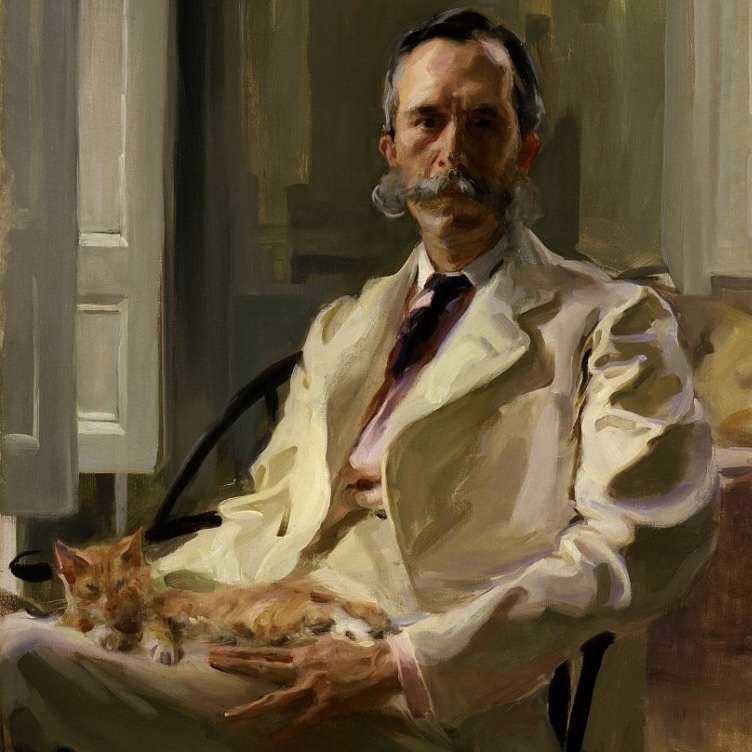 Man with a cat puzzle online from photo