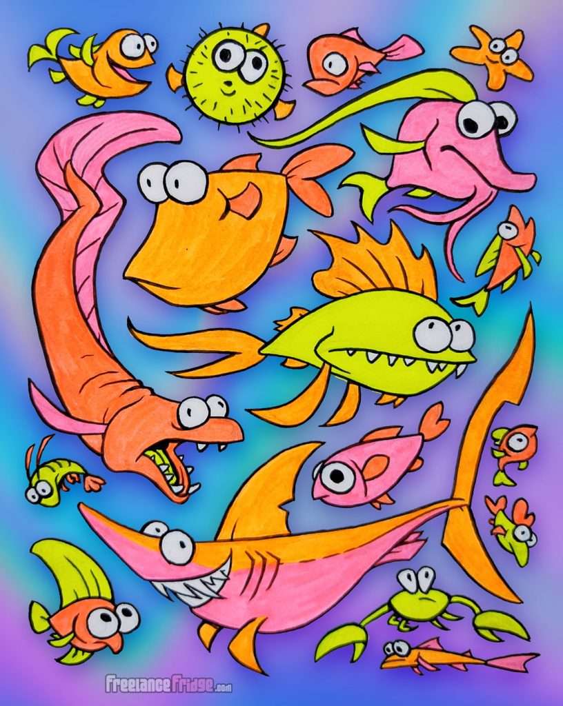 Neon Cartoon Fish puzzle online din fotografie