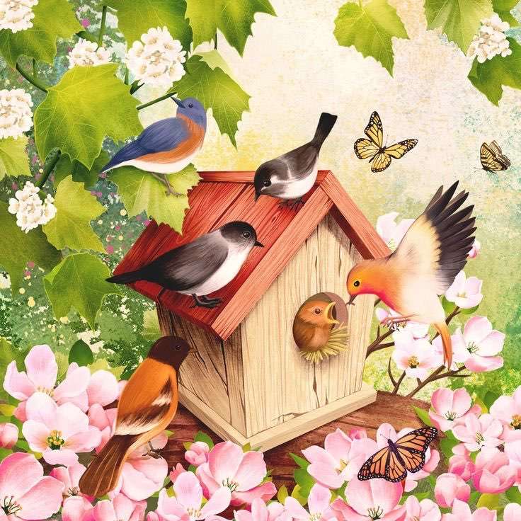 Pássaros e flores puzzle online