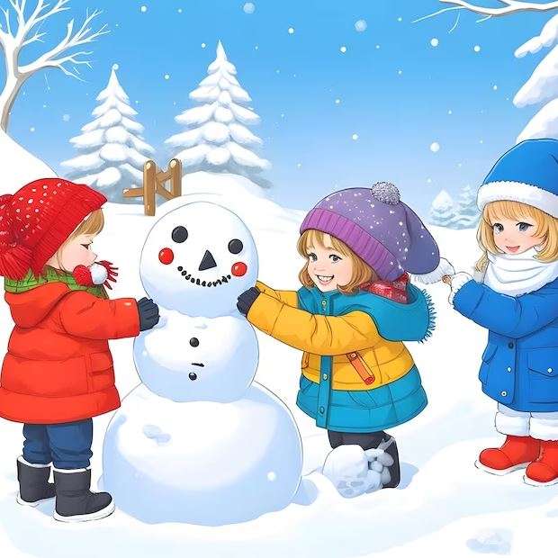 Winterkinder spielen im Schnee Online-Puzzle