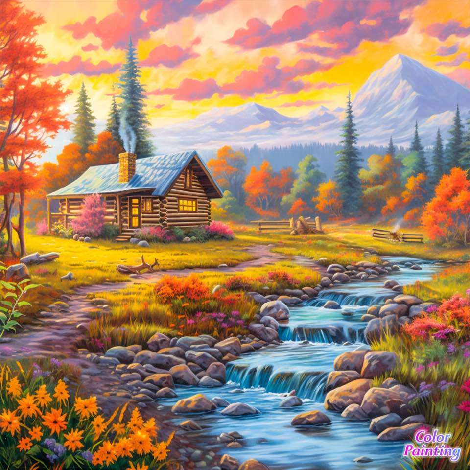 Cottage at sunset online puzzle