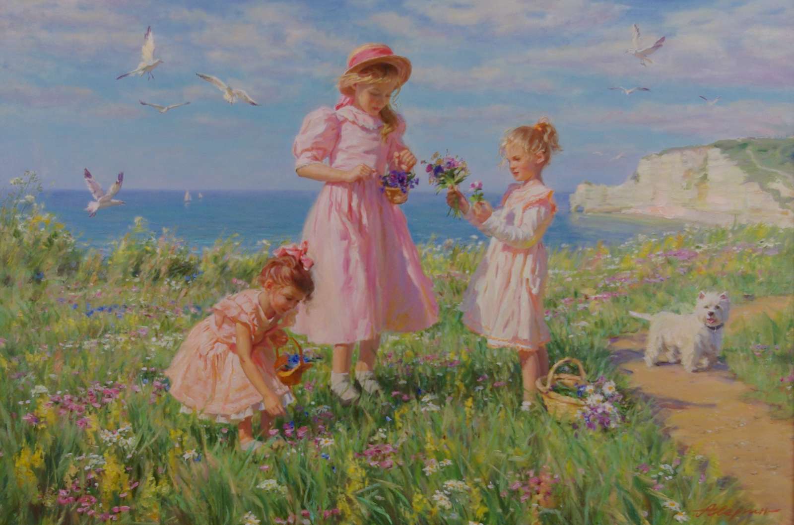 Young Girls Picking Flowers in Normandy puzzle online from photo