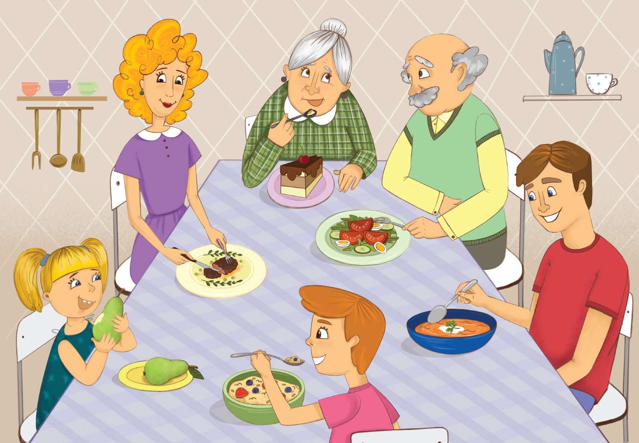 Familj på middag Pussel online