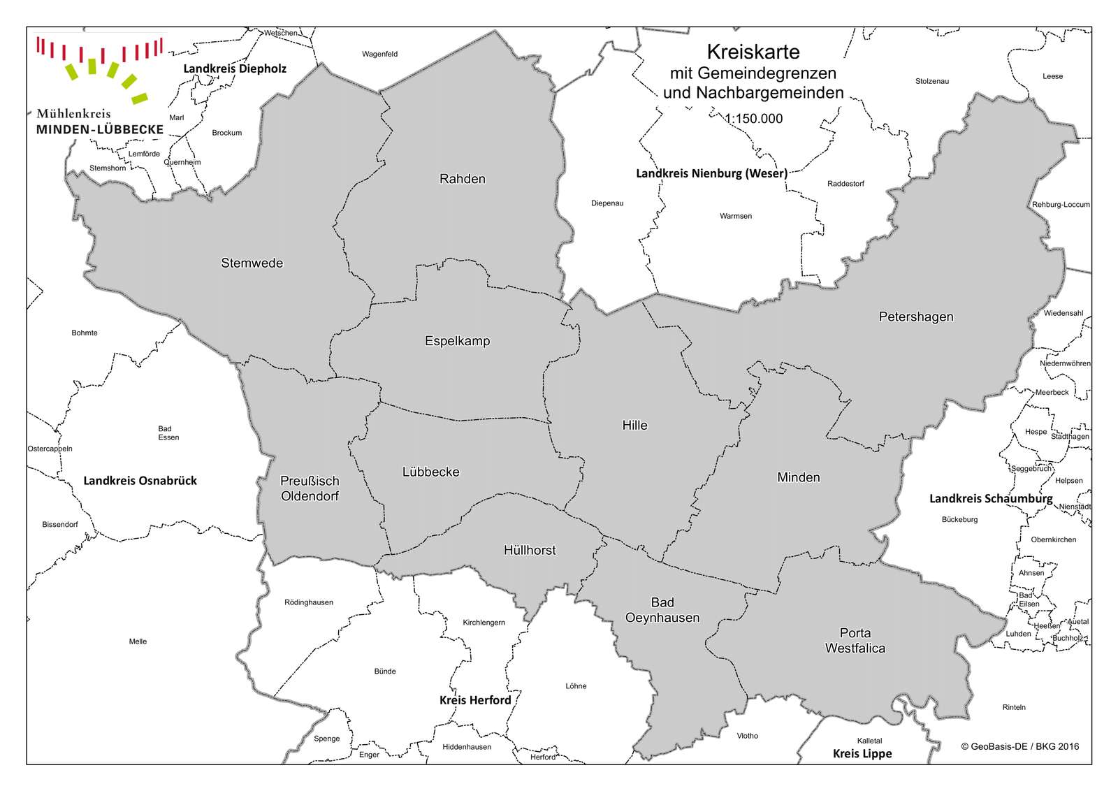 Karta över distriktet Minden-Lübbecke pussel online från foto