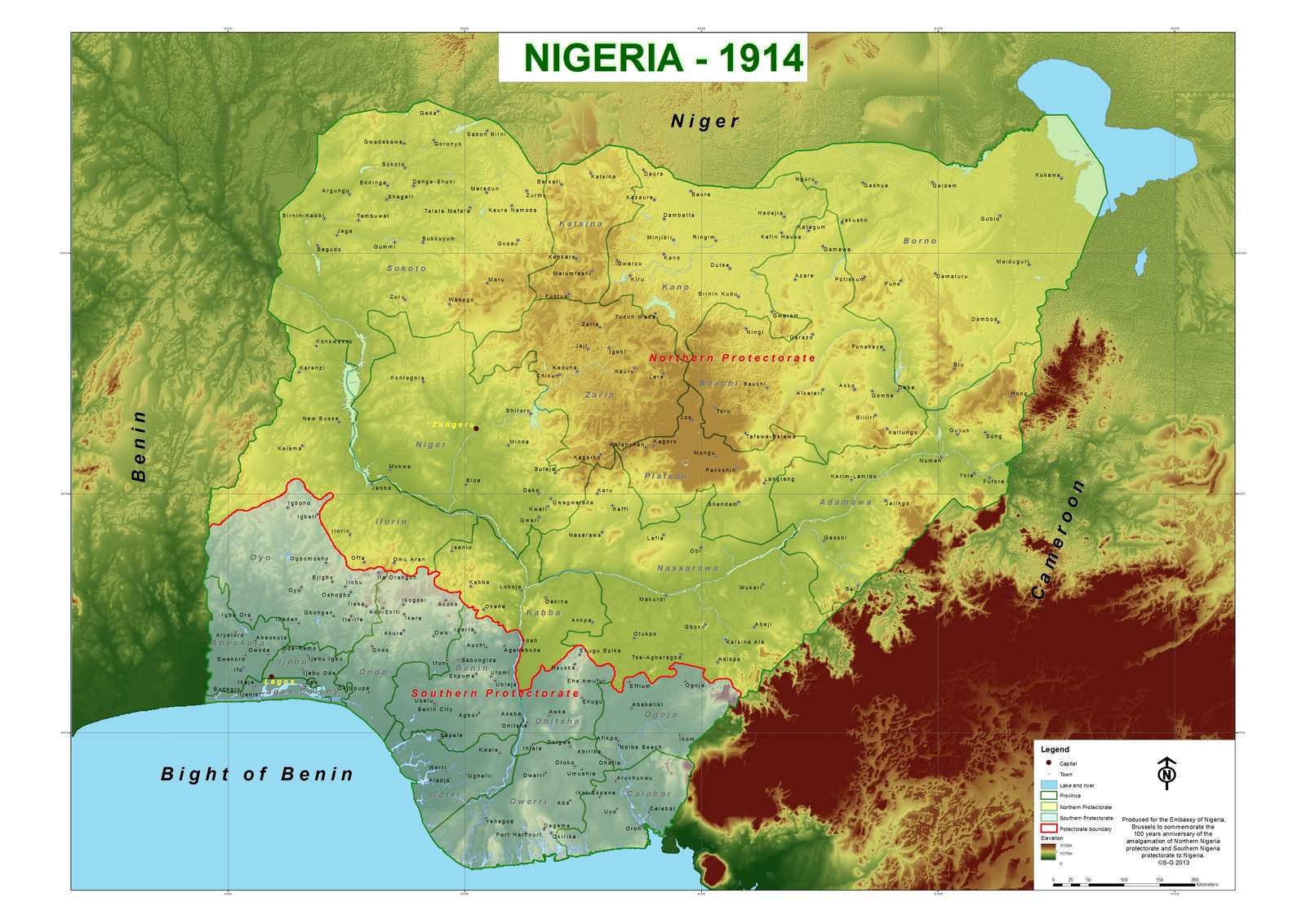 Карта Нигерии 1914 года пазл онлайн из фото