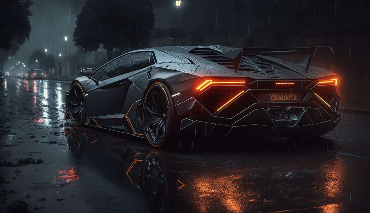 Lamborghini bij regenachtig weer online puzzel