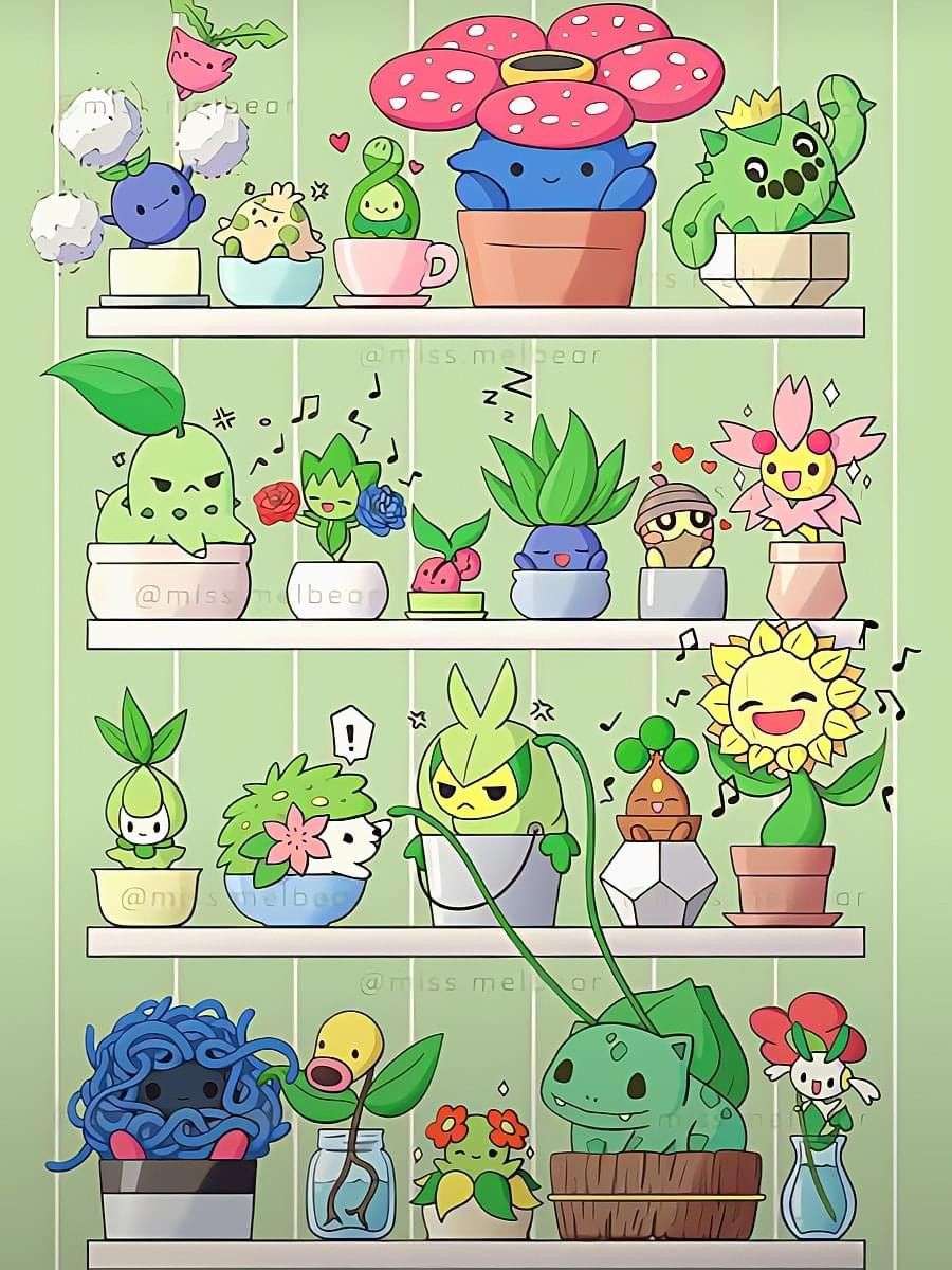 Cute Plant Pokémon Illustration online puzzle