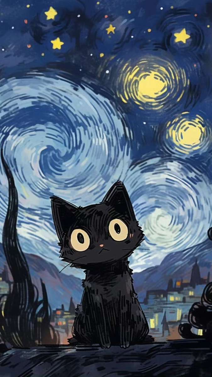 звездная ночь, котенок пазл онлайн из фото