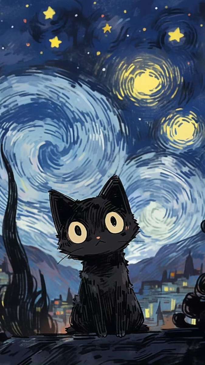 chaton de la nuit étoilée puzzle en ligne à partir d'une photo