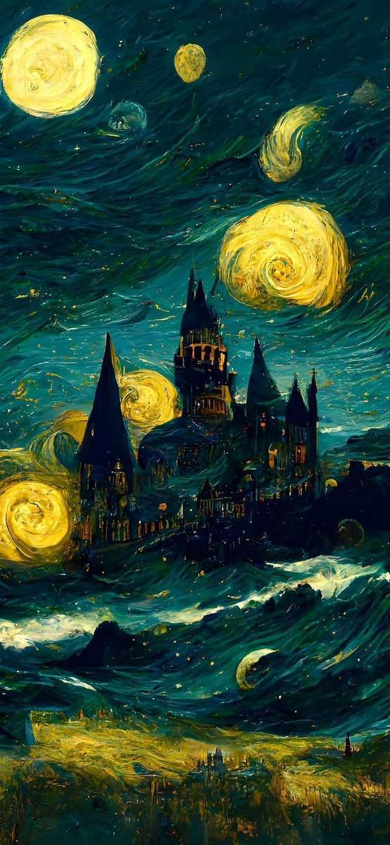 Castelo de Hogwarts pintado por Van Gogh puzzle online a partir de fotografia