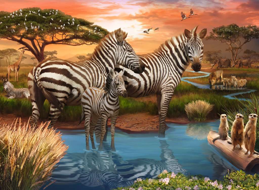 Zebra's en stokstaartjes puzzel online van foto