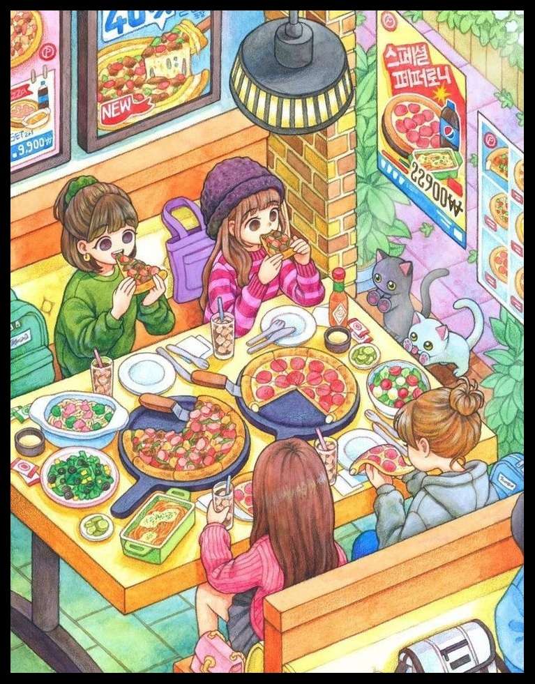 Illustrazione "Pizza con gli amici". puzzle online